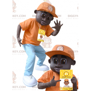 Afro-Amerikaanse jongen BIGGYMONKEY™ mascottekostuum gekleed in