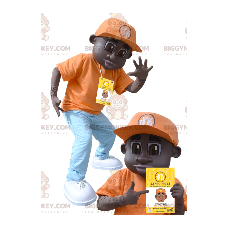 Costume de mascotte BIGGYMONKEY™ de garçon afro-américain