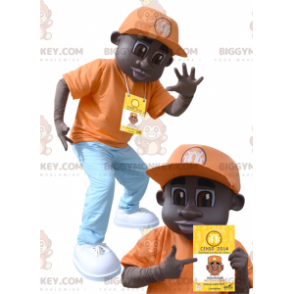 Afro-Amerikaanse jongen BIGGYMONKEY™ mascottekostuum gekleed in