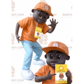 Afroamerikansk dreng BIGGYMONKEY™ maskotkostume klædt i orange