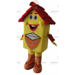 Costume de mascotte BIGGYMONKEY™ de maison jaune et rouge très