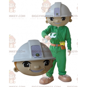 Man Worker BIGGYMONKEY™ mascottekostuum met helm en uniform -