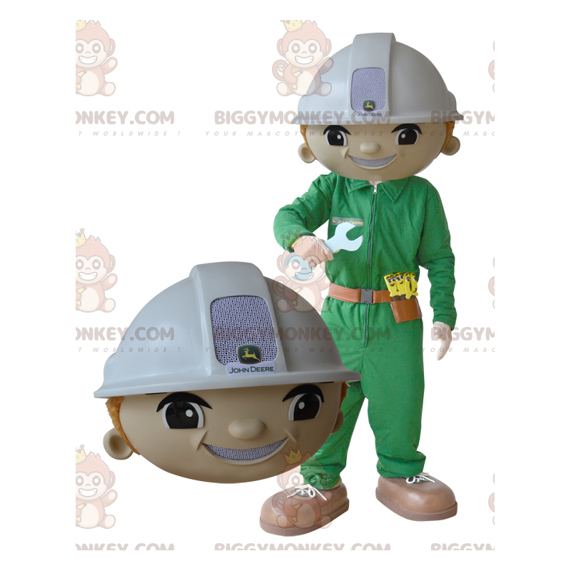 Costume da mascotte uomo lavoratore BIGGYMONKEY™ con casco e