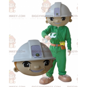 Arbeiter BIGGYMONKEY™ Maskottchenkostüm mit Helm und Uniform -