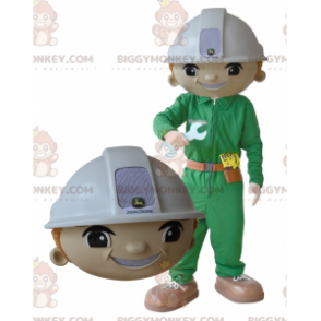 Man Worker BIGGYMONKEY™ Mascot Costume with Helmet and Uniform