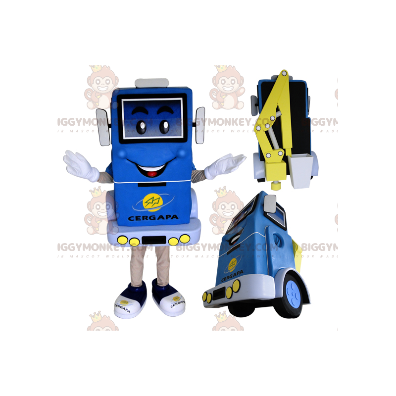 Traje de mascote azul e amarelo da empilhadeira BIGGYMONKEY™ –