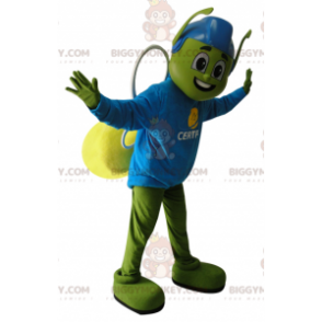 Groen en geel insect BIGGYMONKEY™ mascottekostuum met blauwe