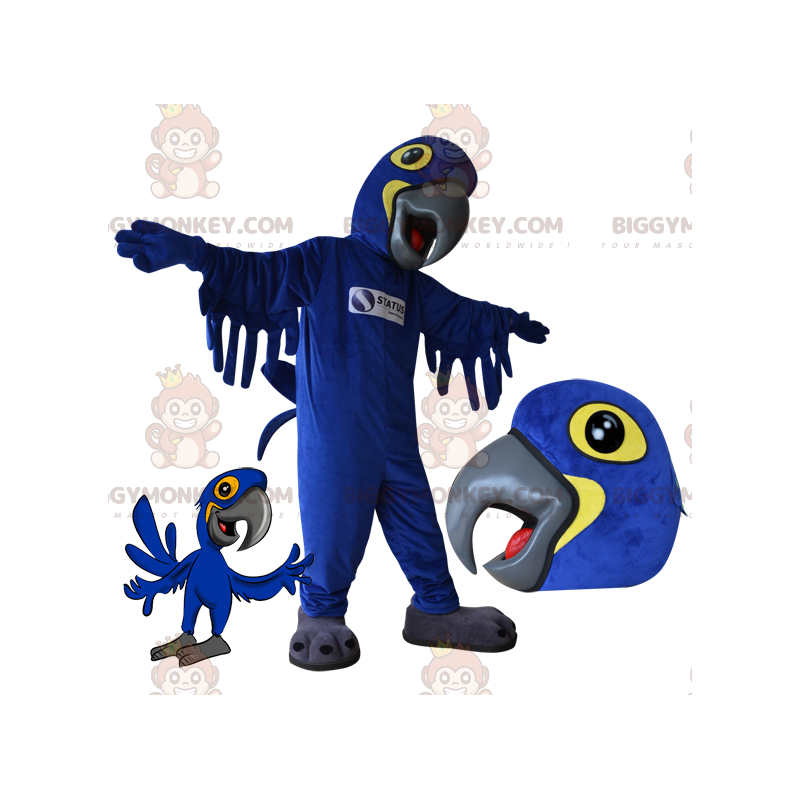 Blauw en gele papegaai BIGGYMONKEY™ mascottekostuum. Vogel