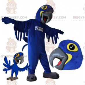 Costume de mascotte BIGGYMONKEY™ de perroquet bleu et jaune.
