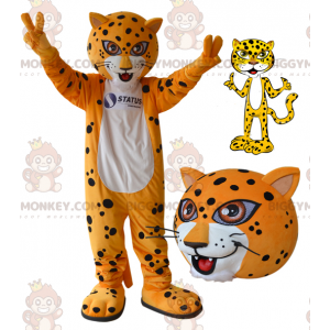 Costume mascotte BIGGYMONKEY™ tigre leopardata arancione bianca