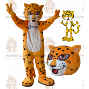 Traje de mascote de tigre leopardo BIGGYMONKEY™ laranja branco