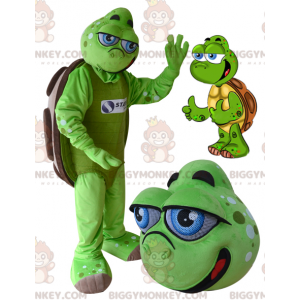 BIGGYMONKEY™ Blue Eyes Green Brown Turtle Mascot Kostuum -