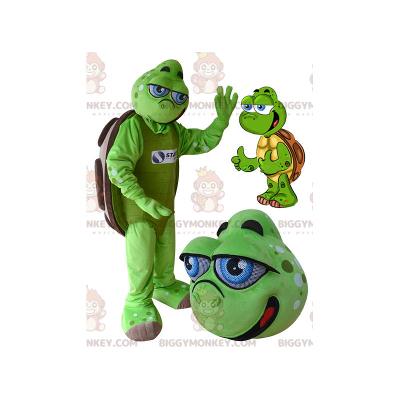 Costume de mascotte BIGGYMONKEY™ de tortue verte et marron aux