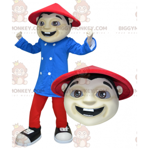 BIGGYMONKEY™ Costume da mascotte uomo asiatico vestito di rosso