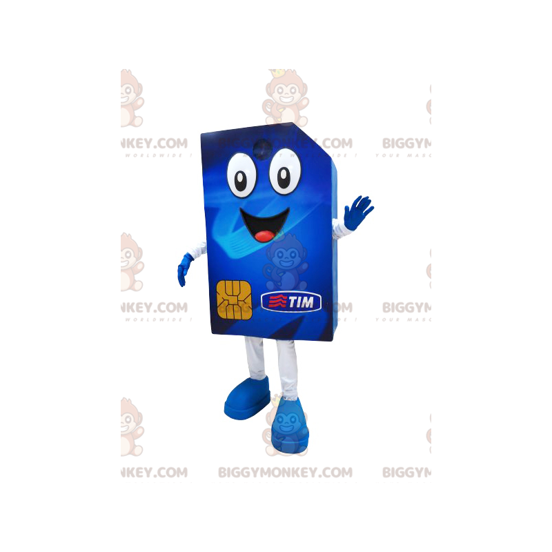 Costume de mascotte BIGGYMONKEY™ de carte SIM bleue géante et