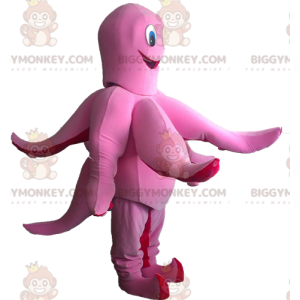 Fantasia engraçada de mascote de polvo rosa e vermelho