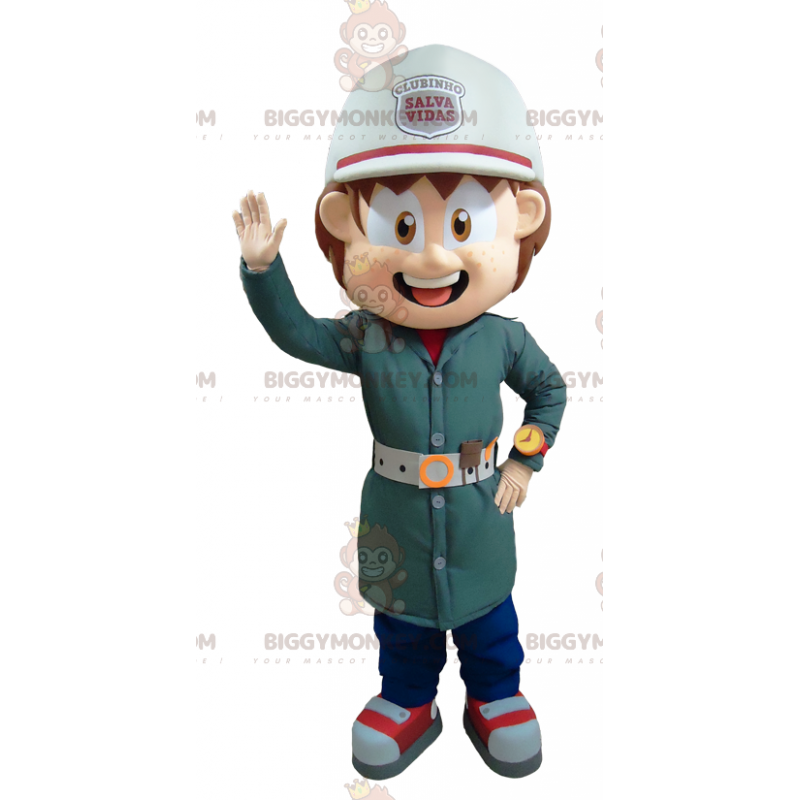 Costume de mascotte BIGGYMONKEY™ de pompier en uniforme vert