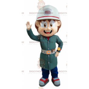BIGGYMONKEY™ Mascottekostuum van brandweerman in groen uniform