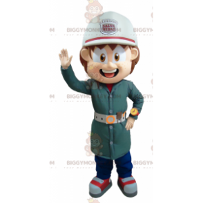 Disfraz de mascota BIGGYMONKEY™ de bombero con uniforme verde y