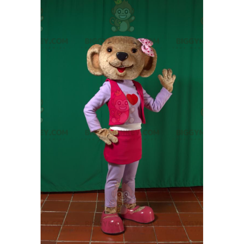 BIGGYMONKEY™ Costume da mascotte dell'orso bruno in abito rosa