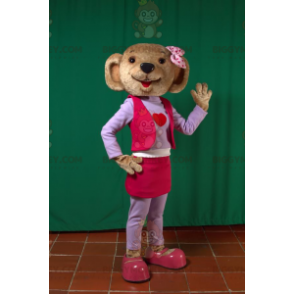 Costume de mascotte BIGGYMONKEY™ d'ours marron en tenue rose et