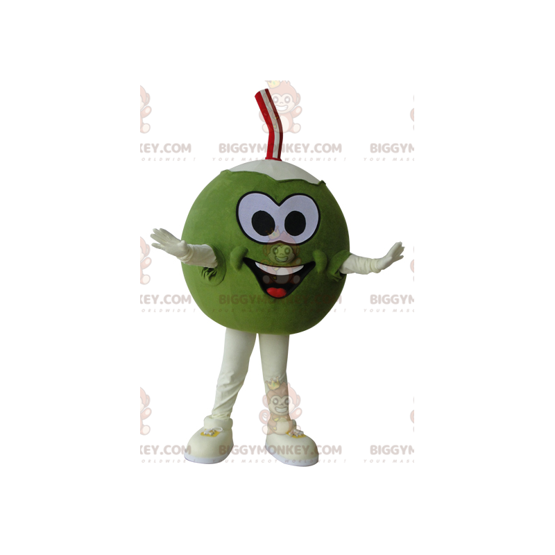 Kostým zelenobílého obřího kokosu BIGGYMONKEY™ maskota –