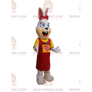 Costume de mascotte BIGGYMONKEY™ de lapin blanc poilu habillé