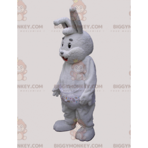 Stor grå och vit kanin BIGGYMONKEY™ maskotdräkt med en blöja -