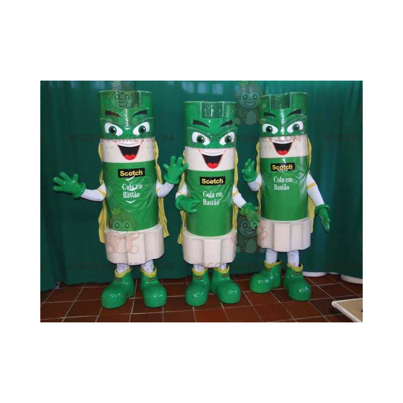 3 BIGGYMONKEY™s mascot green and white glue sticks –