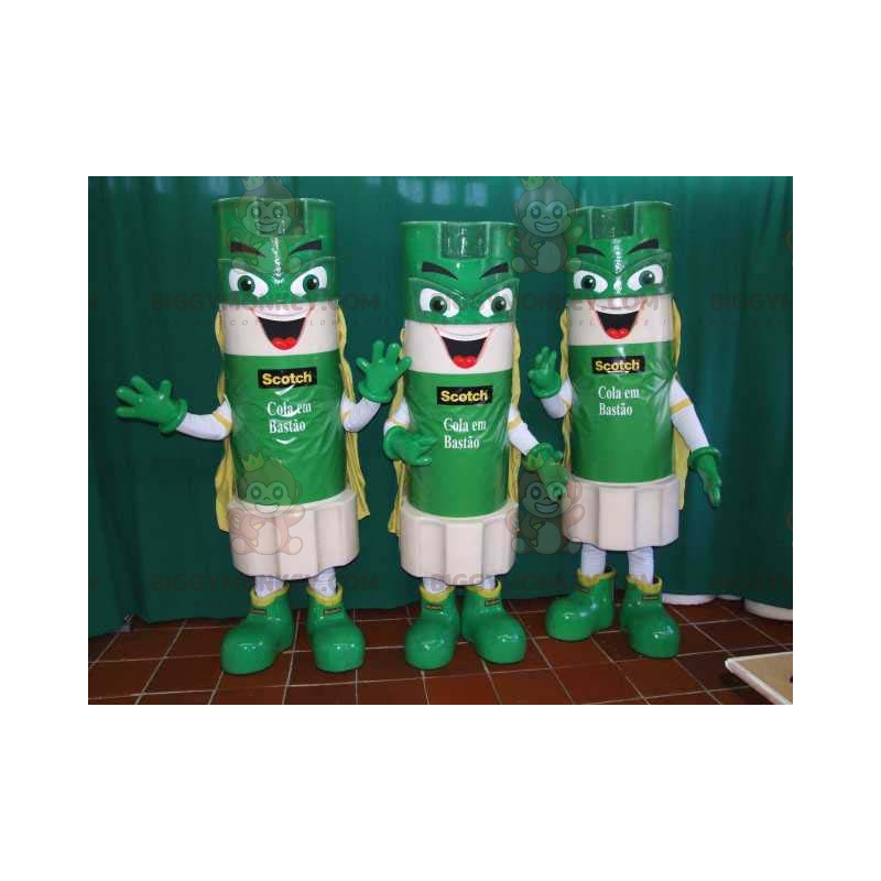 3 BIGGYMONKEY™s mascotte groene en witte lijmsticks -