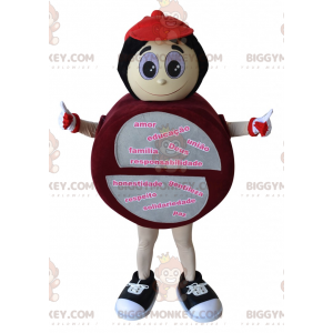 Punainen ja harmaa pyöreä lumiukko BIGGYMONKEY™ maskottiasu -