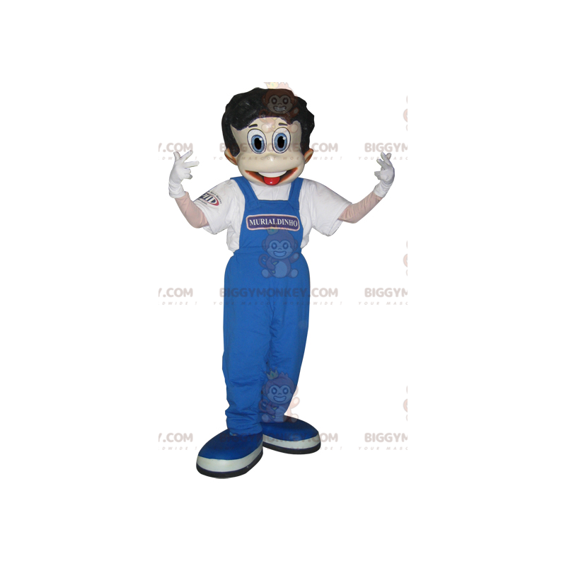 BIGGYMONKEY™-Maskottchenkostüm für Jungen in blauen Overalls -