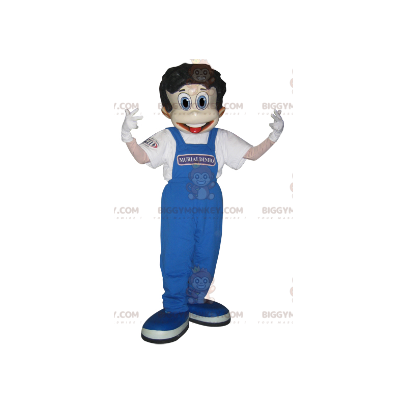 Dreng BIGGYMONKEY™ maskotkostume klædt i blå overalls -