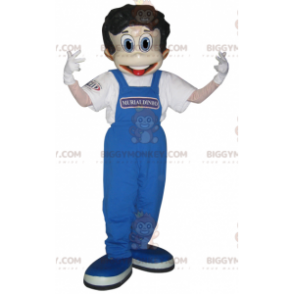 Boy BIGGYMONKEY™ Mascot Costume Dressed in Blue Overalls -