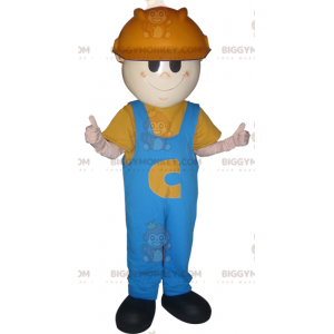 Man Worker BIGGYMONKEY™ mascottekostuum met helm en overall -