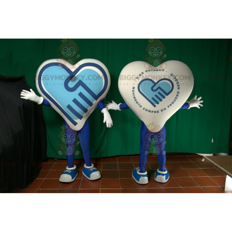 Costume de mascotte BIGGYMONKEY™ de cœur géant bleu et blanc.