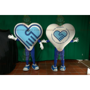 Μπλε και άσπρη στολή μασκότ BIGGYMONKEY™ Giant Heart. πολύχρωμη