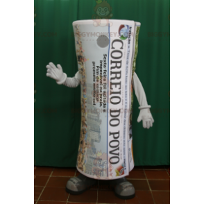 Costume della mascotte del giornale gigante arrotolato