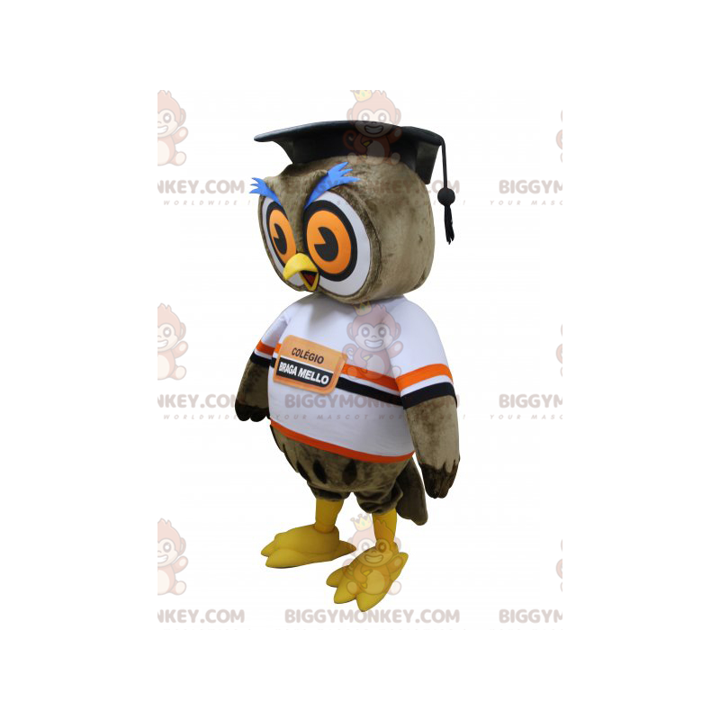 Costume de mascotte BIGGYMONKEY™ de hibou marron avec une toque