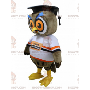 Costume de mascotte BIGGYMONKEY™ de hibou marron avec une toque