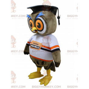 Ruskea pöllö BIGGYMONKEY™ maskottiasu uudella Grad-hatulla -