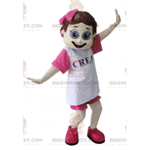 Kostium maskotki Flirty Girl BIGGYMONKEY™ ubrana w róż i biel -