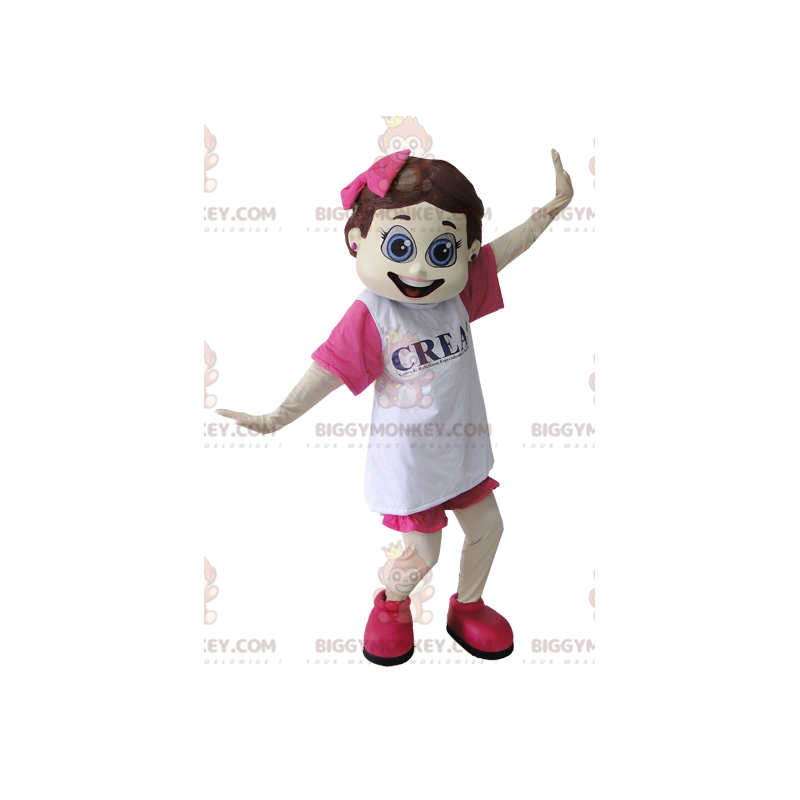Flirty Girl BIGGYMONKEY™ mascottekostuum gekleed in roze en wit