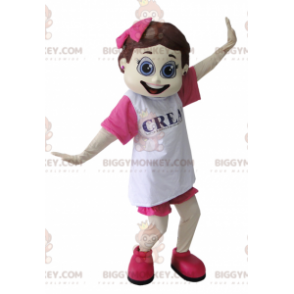 Flirtende pige BIGGYMONKEY™ maskotkostume klædt i pink og hvid