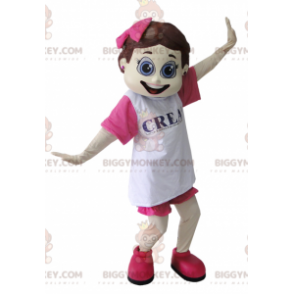 Flirty Girl BIGGYMONKEY™ mascottekostuum gekleed in roze en wit