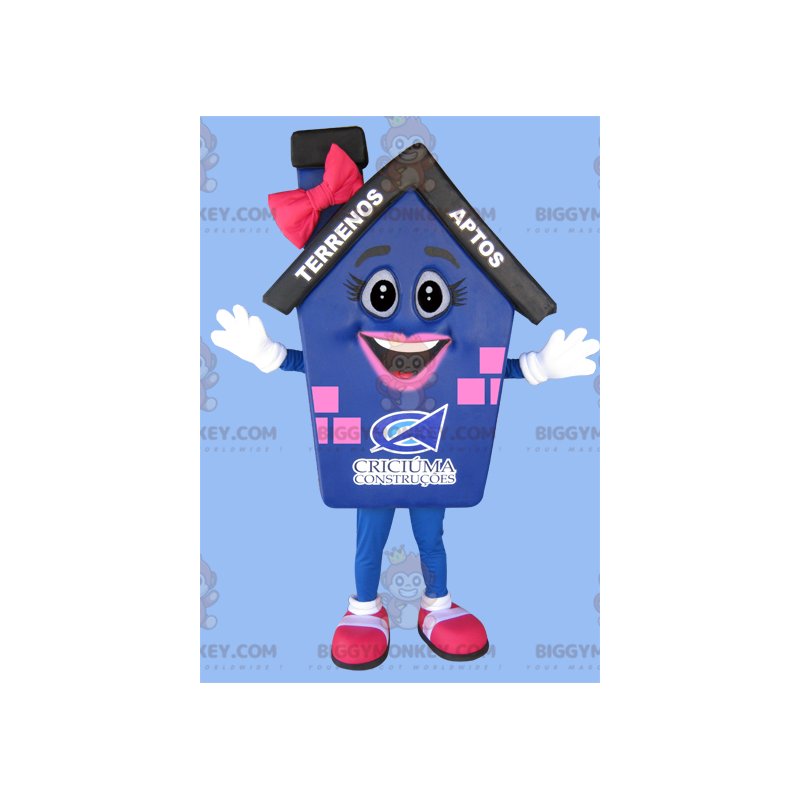 Costume mascotte gigante blu rosa e casa nera BIGGYMONKEY™ -