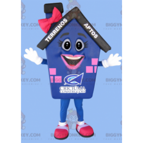 Costume de mascotte BIGGYMONKEY™ de maison bleue rose et noire