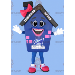 Costume mascotte gigante blu rosa e casa nera BIGGYMONKEY™ -