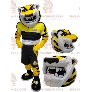 Costume de mascotte BIGGYMONKEY™ de tigre jaune noir et blanc à
