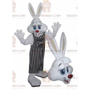 White Rabbit BIGGYMONKEY™ Mascot Costume with Striped Apron -